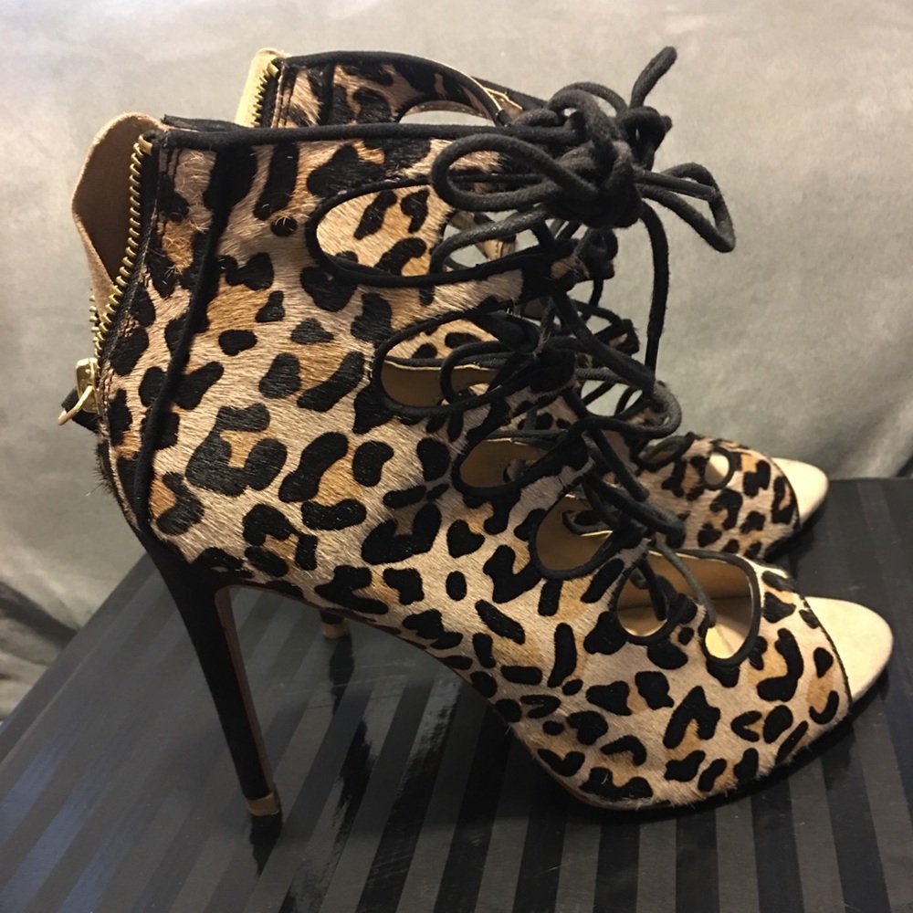 Leopard lace up heels